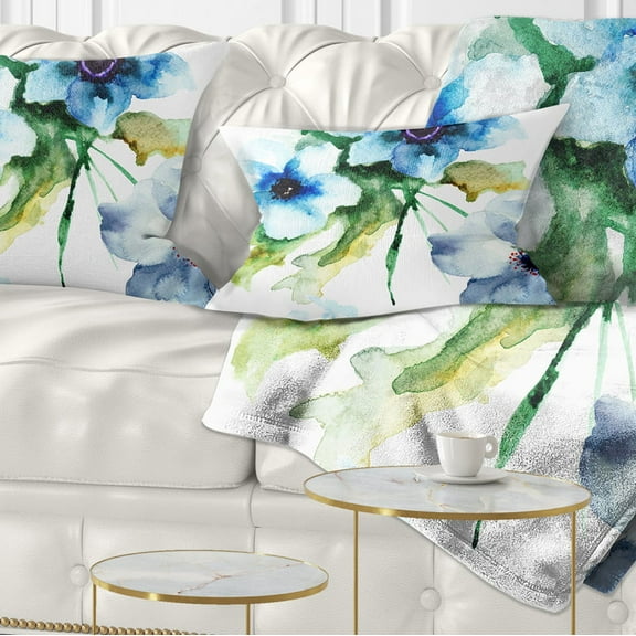 Designart Seamless Summer Blue Flowers - Floral Throw Pillow - 12x20