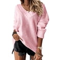 thumbnail image 3 of Xuanfei Women Solid Color V Neck Long Sleeve Ribbed Edge Pullover Sweater, 3 of 5
