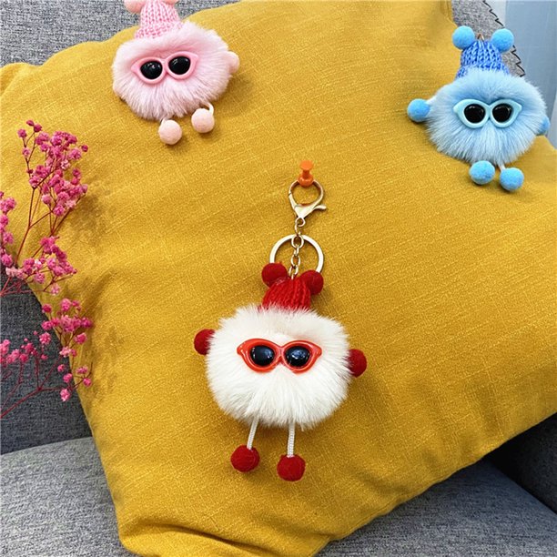 Lindo llavero de muñeca de dibujos animados de 7,5 CM llavero de bola de pelo de conejo pompón llavero de coche mullido bolso encanto regalo llavero de piel de felpa