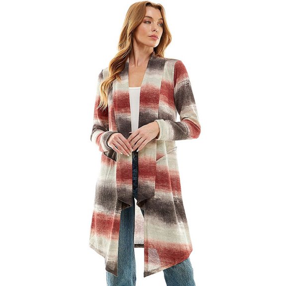Mint Plus Pink - Open Front Twin Hue Longline Cardigan: Ombre, Versatile Fashion for 3 Sizes and 2 Colors
