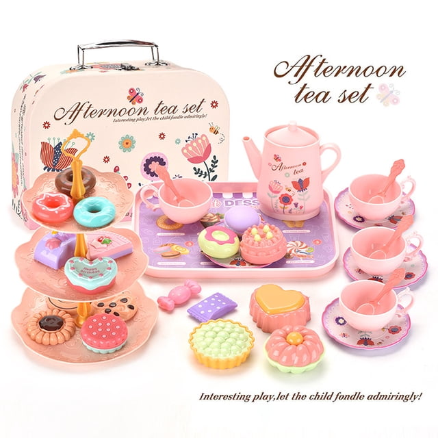Juego de té NQ para niñas tetera tazas cubiertos galletas postres helado accesorios de cocina de juguete Regalo para niños de 3 a 6 años