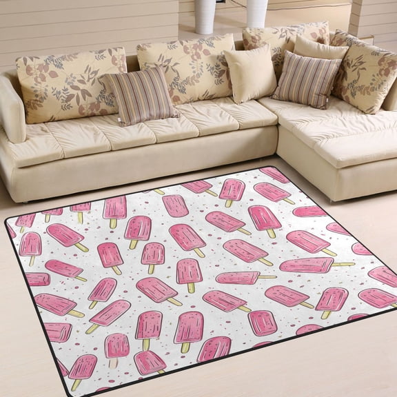 Yayeee Area Rugs for Living Room 5.2'x4' Non Slip Washable Bedroom Floor Carpet, Pink Popsicle Pattern
