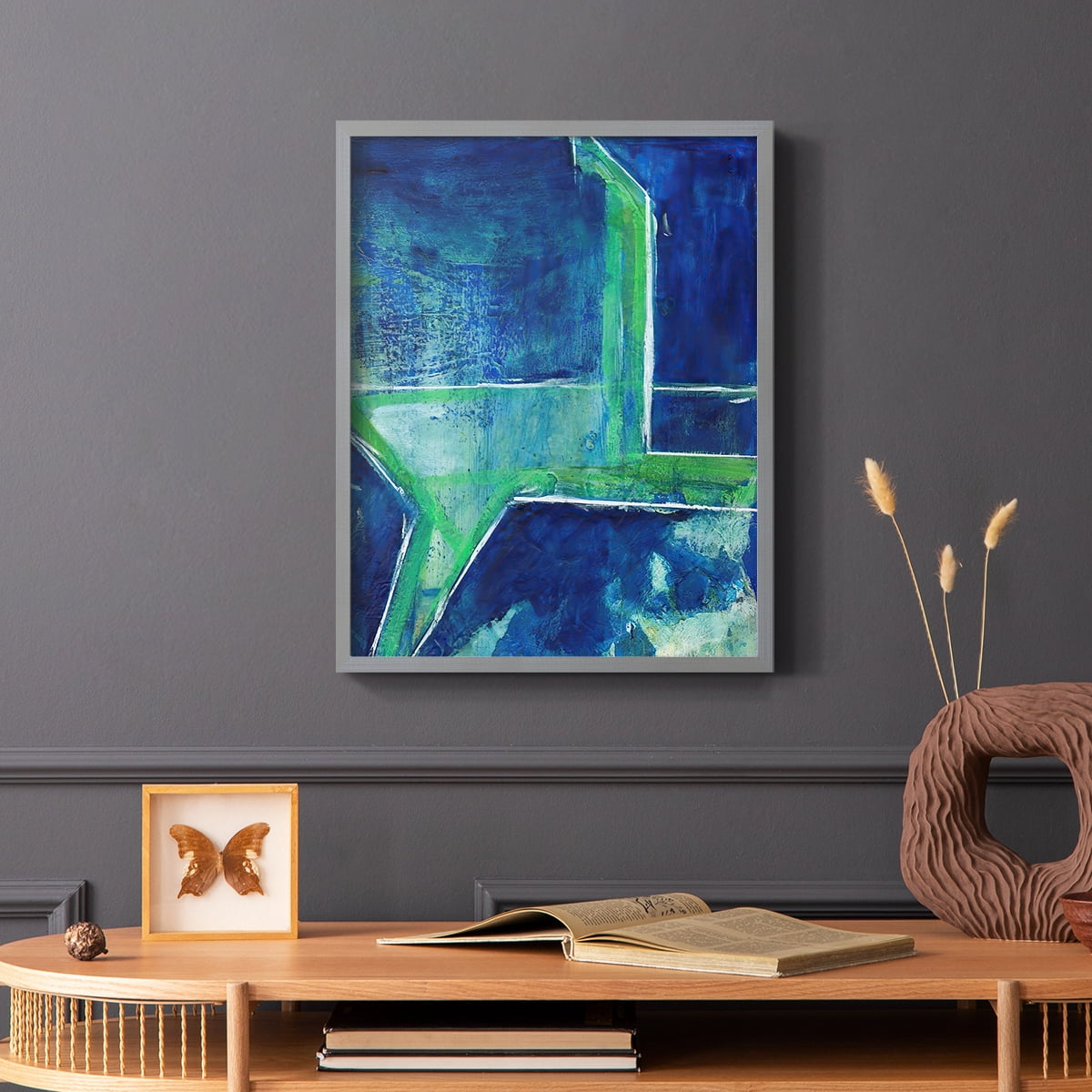 Geometric in Cool VIII Framed Print in Gray Solid Wood Framed Print No Nail Hanging