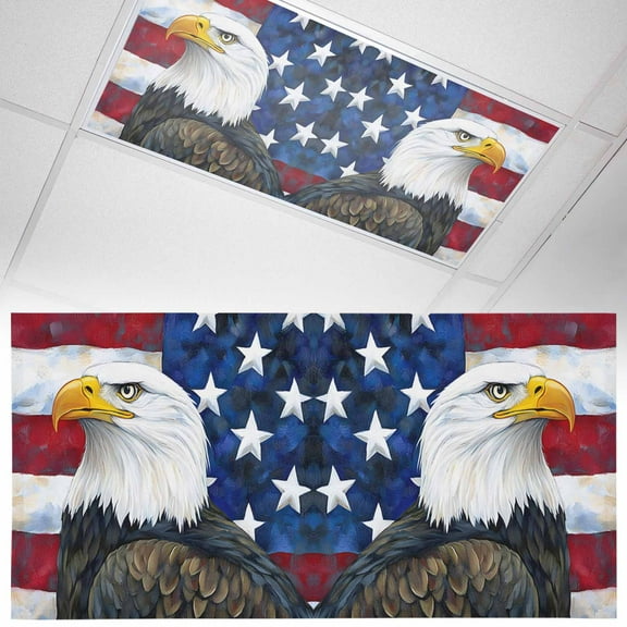 1 Piece Magnetic Fluorescent Light Covers, 2x4 Ft,Eagle USA Flag Independence Day Retro Magnetic Light Covers for Ceiling Lights Classroom Office Home Decor