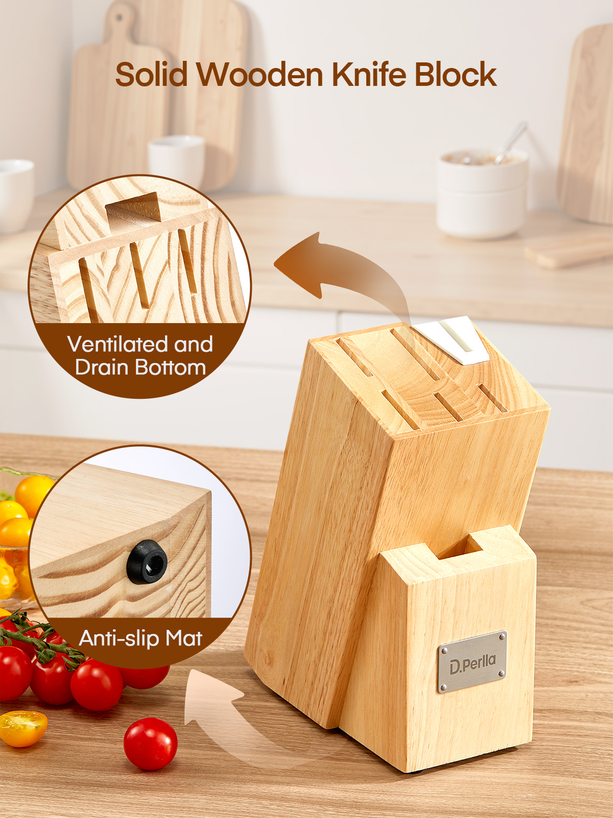 D.Perlla Knife Set, 7 Pieces Kitchen Knives Set with Built-in Sharpener, Stainless Steel Knife Block Set