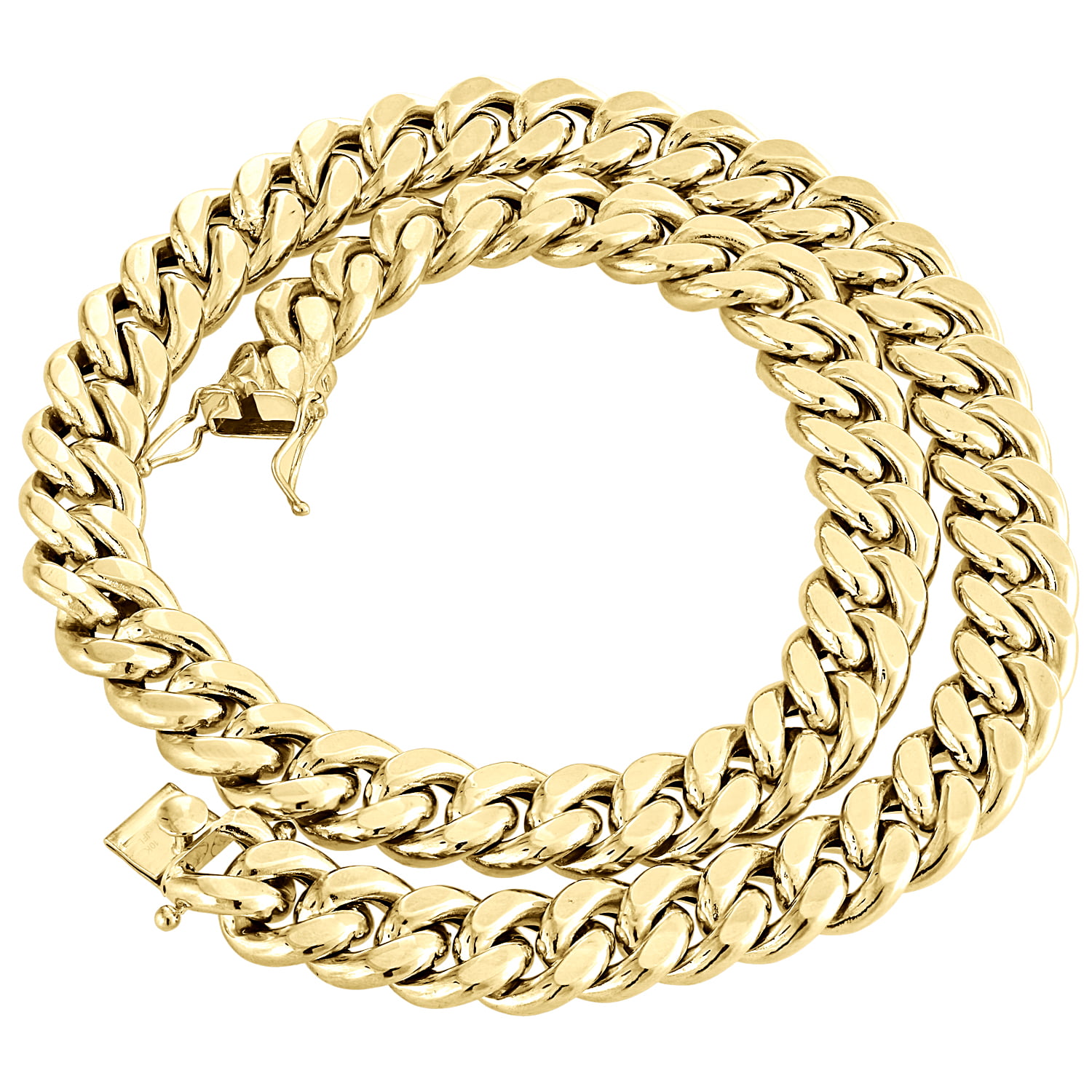 Mens 10K Yellow Gold 3D Hollow Miami Cuban Link Chain 15mm Box Clasp 26 Inch