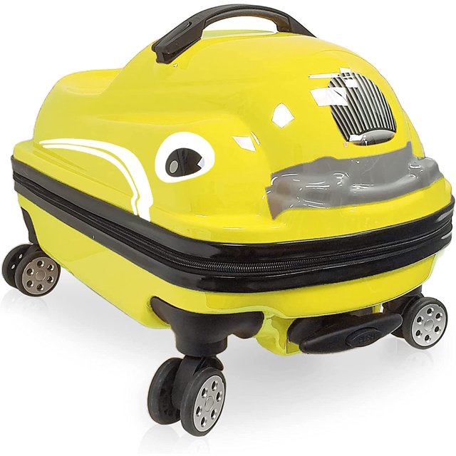 TUCCI Kids Dashmobile 20" Yellow All Overprinted Hard-Shell Ride on Suitcase Type Luggage