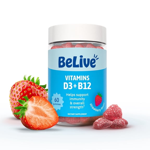BeLive Vitamin D3 and B12 Gummies - 2000iu - For Adults and Kids - Supplement for Immune Support, Heart Health, Enhanced Bone, Teeth & Muscle Function - Strawberry Flavor - 60 Count