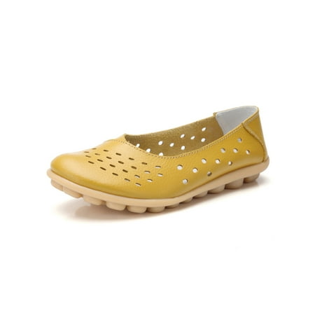 

Harsuny Ladies Driving Lightweight Casual Shoe Comfort Flat Leather Loafer Work Breathable Round Toe Moccasins