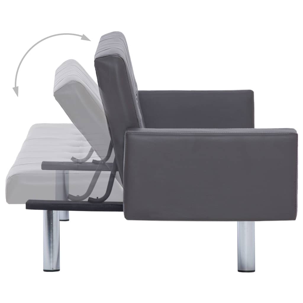Kepooman Home Convertible Faux Leather Sofa Bed with Armrest for Living Room, Light Gray Kepooman Home Convertible Faux Leather Sofa Bed with Armrest for Living Room, Light Gray