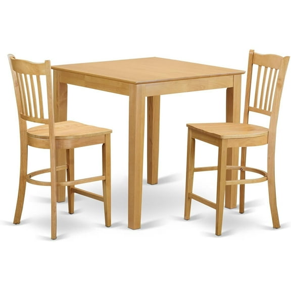 HomeStock 3-Piece Counter Height Square Table Set, Oak Finish, 36" Square Table, 2 Solid Wood Stools with Wood Seats, 97 lbs