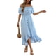thumbnail image 3 of VISgogo Vestido de mujer, estampado floral, hombros descubiertos, manga corta, decoración de botones, dobladillo con volantes, vestido de blusón VISgogo  moda, 3 of 9