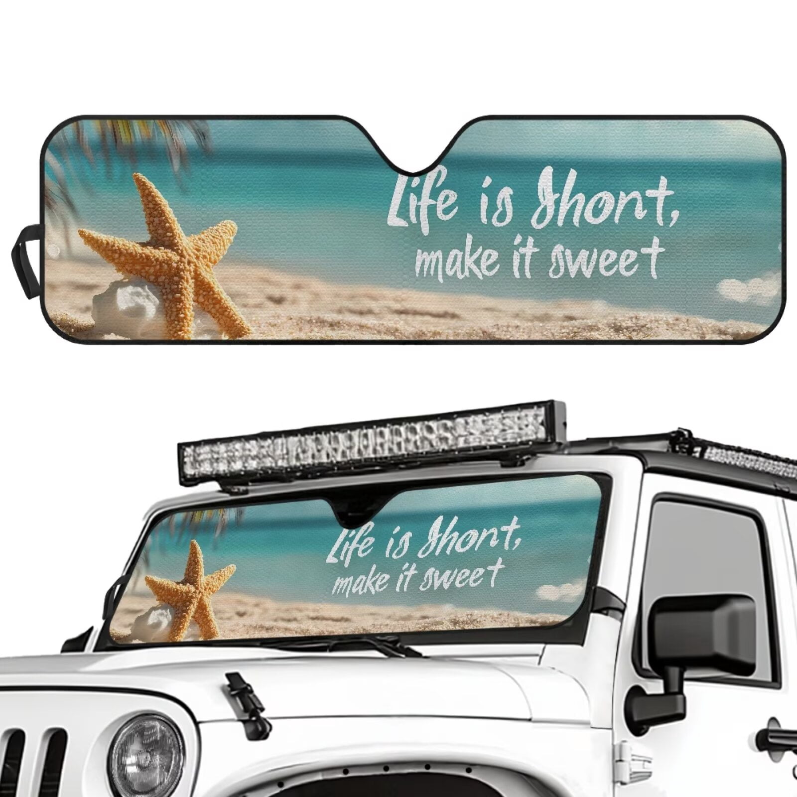 Uorisanigo Windshield Sun Shade Compatible with Jeep Wrangler TJ JK JL &Gladiator JT 2/4 Door Accessories Beach Starfish Windshield Cover Sunshade Sun Blocker Protection Cover