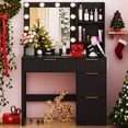 thumbnail image 2 of Zimtown Modern Makeup Vanity Desk with Mirror and Charging Station, Lighted Vanity Table with 4 Drawers & 3 Storage Shelves for Bedroom, Black, 2 of 8