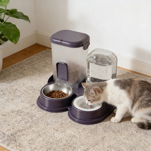Bol à Succion Surélevé avec Design pour Chats et Station de Nourriture et d'Eau
