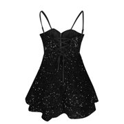 Lovskoo Sequin Short Dresses For Women Homecoming Dresses Sparkly Spaghetti Straps Sweet A-Line Elegant Short Prom Cocktail Dress Black