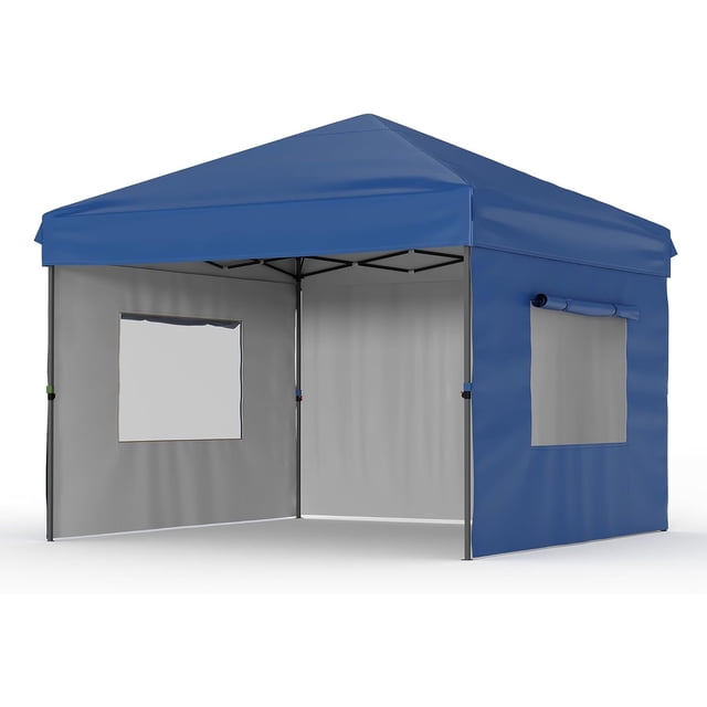 IdealHouse 10x10 Pop Up Canopy Tent - Heavy Duty Commercial Instant Shelter, One-Person Setup with 3 Sidewalls, Waterproof, Flame-Retardant, Blue
