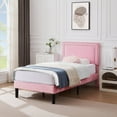thumbnail image 4 of Taomika, Twin Size Tufted Nailhead Upholstered Platform Bed Frame with Adjustable Headboard-Pink, 4 of 8
