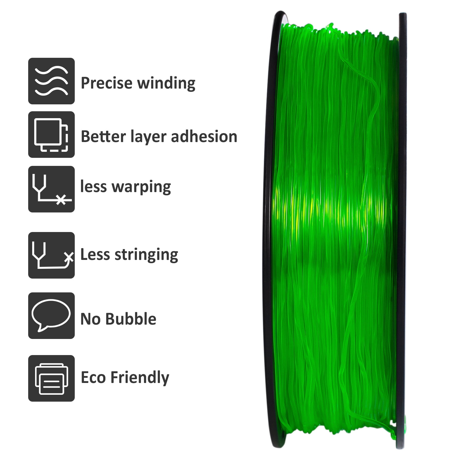 Geeetech 5pcs TPU Filament 1.75mm Flexible Soft 3D Printer Consumables green, 5kg Spool (11 lbs.), Dimensional Accuracy +/- 0.03 mm