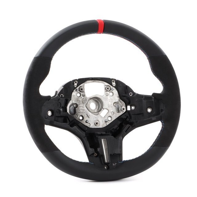 Volante De Napa, Volante De Fondo Plano M-Tri Costura Mejor Agarre Para Reemplazo De Automóvil Para 5 Series G30 G31 M Sport 2017+ ANGGREK Anillo rojo de las 12 en punto
