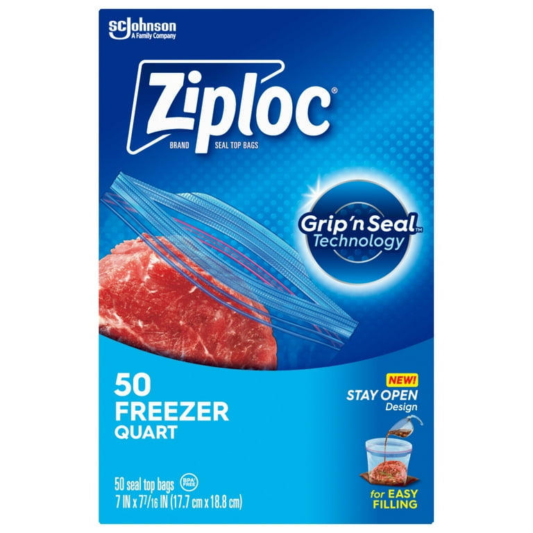 Ziploc 54-Count Quart Grip N' Seal Freezer Storage Bags with 2 Bonus LiqInkol Erasable Markers, Men's, Size: One size, Blue