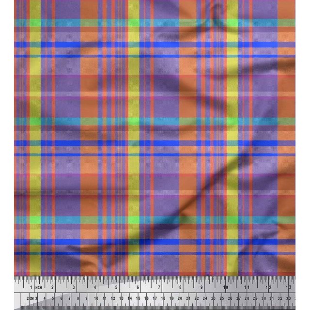 Soimoi Japan Crepe Satin Fabric Gingham Check Printed Fabric 1 Yard 42 Inch Wide