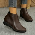 thumbnail image 4 of Vintage Leather Chelsea Boots Women Low Wedge Heel Zipper Booties Casual Nonslip Winter Warm Ankle Boots, 4 of 6