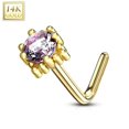 thumbnail image 1 of Nose Ring L-Bend with Prong Set CZ Centered Four Point Star 14Kt Solid Gold 20g, 1 of 11
