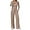 Brown, variant on Women's 2 Piece Matching Lounge Sets Fall Fashion Outfits Henley Neck Sweater Top Wide Leg Pants Sweat Suits
