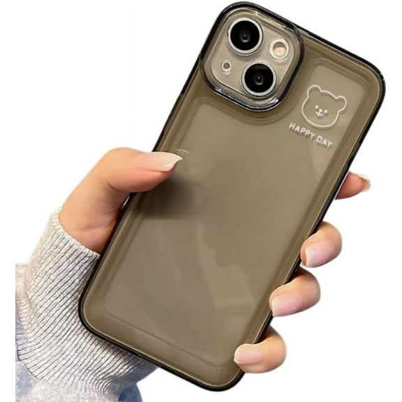 Compatible with iPhone Case,Cute Bear Couple Matching [Not Yellowing] Full Body Protection Clear Soft Shockproof Cover Phone Case (Grey,iPhone 13 Pro)