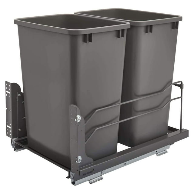 Rev-A-Shelf Double 35 Quart Pullout Soft Close Waste Container, Gray