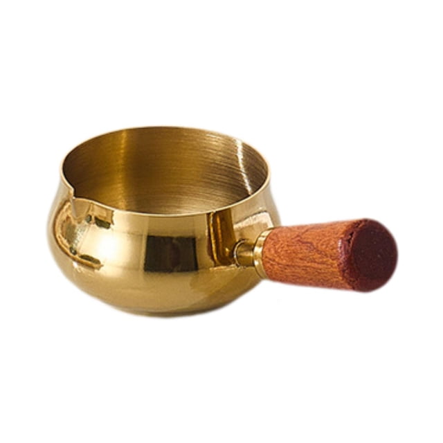 Copa de de acero inoxidable taza de condición multipropósito reutilizable taza de medición de cacerola con mango de madera para servir cocinar Oro