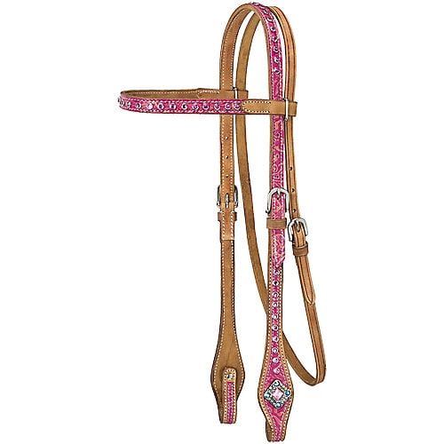Tough 1 Western Headstall Azalea Leather Browband Horse Pink 45-79