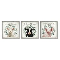 Stupell Industries Thankful Grateful Blessed Country Animals & Insects Painting Gray Framed Art Print Wall Art, 12 x 12, Set of 3