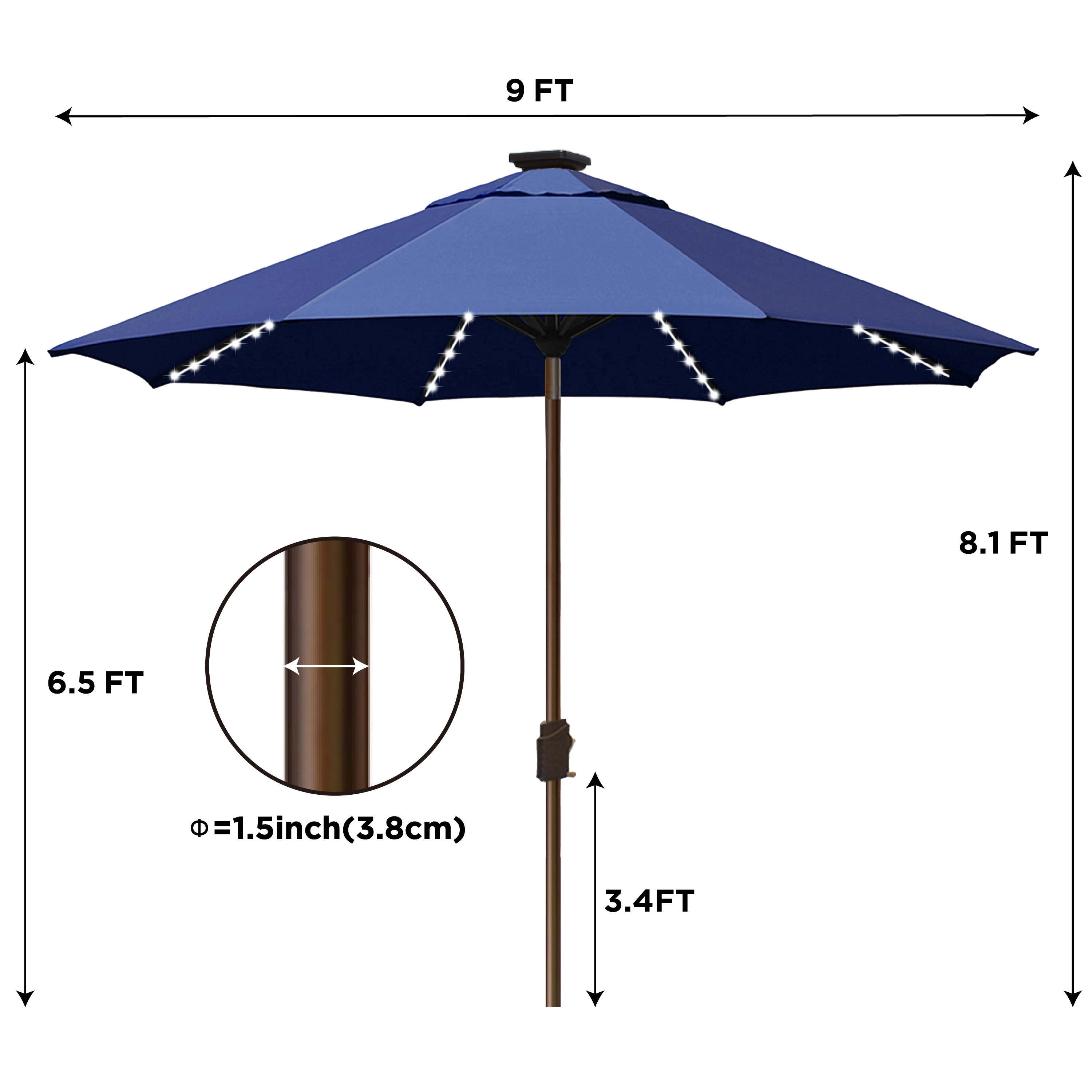 EliteShade Sunbrella Solar Umbrellas 9ft Market Umbrella with 80 LED Lights Patio Umbrellas Outdoor Table Umbrella with Ventilation and 5 Years Non-Fading Top, Dark Blue
