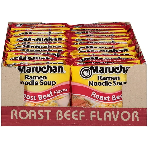 Maruchan Roast Beef Ramen Noodles, 3 oz Packaged Soup, Quantity of 24