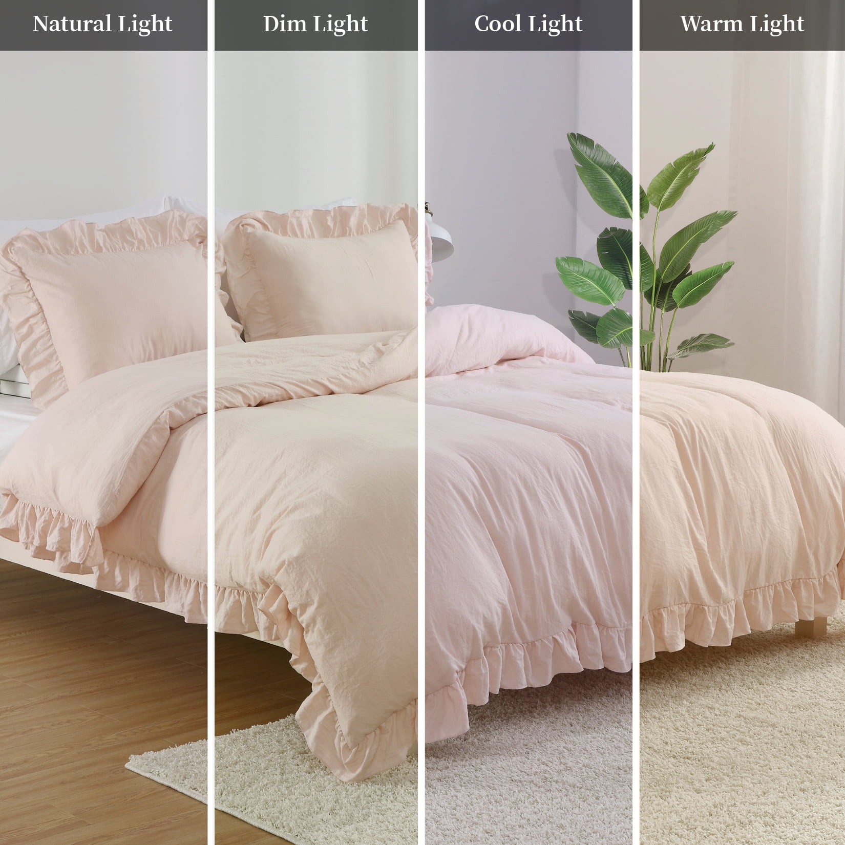 EastVita Queen Duvet Cover Set, Soft Washed Pink Ruffle Duvet Cover 3 Pieces 1 Duvet Cover, 2 Pillowcases) Home Bedding Duvet Cover Set