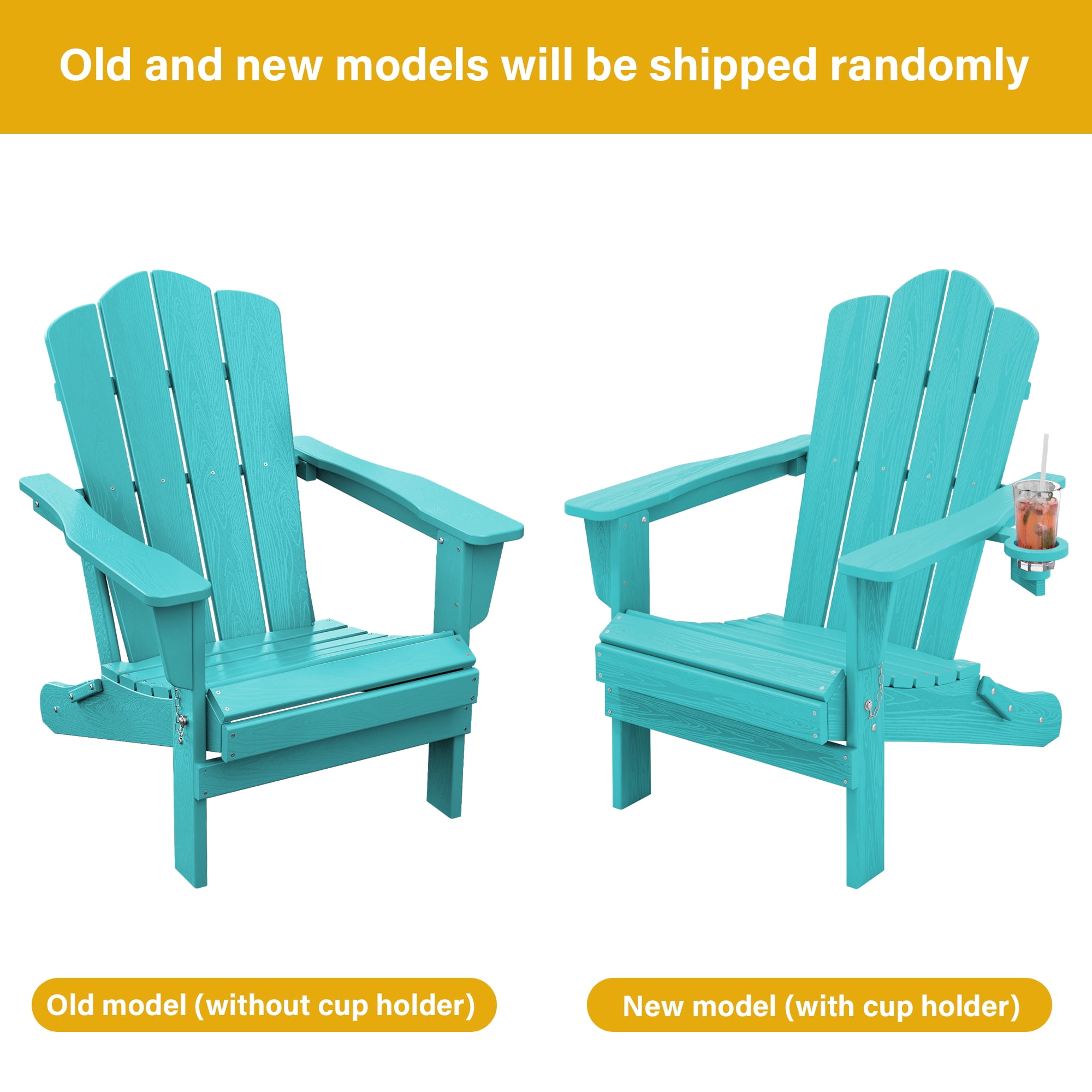 KINGYES Folding Adirondack Chair Set of 4 with Cup Holder, HDPE Outdoor Adirondack Fir Pit Chairs for Patio Garden Backyard Deck, Aruba Blue
