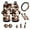 Brown Cow Print Aztec, variant on 12 PCS Blue Cow Print Car Seat Covers Set Cute Steering Wheel Cover Seat Belt Pads Cup Coasters Chapstick Holder Key Chain Keychain Wristlet