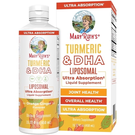 MaryRuth's Curcumin and DHA Liposomal Herbal Supplement Mood Balance Joint Support Vegan Sweet Ginger Heart Health, Ages 14+, Unisex, 15.22 fl oz