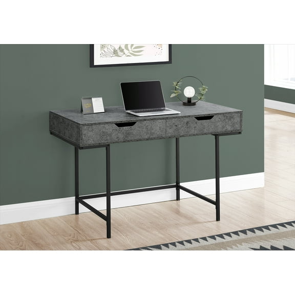 Computer Desk - 2 Storage Drawers / Recessed Metal Legs - 48"L - Grey Stone-Look / Black