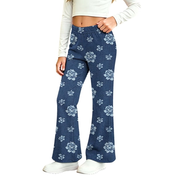 Avtoify Girls Pants Kids Girls Print Soft Elasticity Casual Flared Trousers Pants