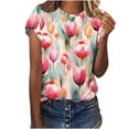 thumbnail image 3 of Liquidation Fatuov Blouses Grande Taille pour Femmes T-Shirts Graphiques à Motif Floral Manches Courtes Été Col Rond Coupe Ample Hauts Multicolore, 3 of 5
