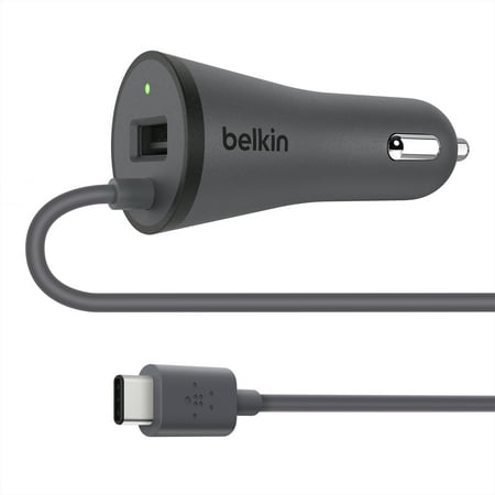 Belkin USB-C Car Charger w/ 15w Charger, Gray