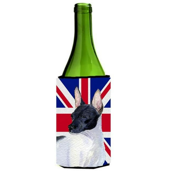 Rat Terrier With English Union Jack British Flag Wine bottle sleeve Hugger - 24 Oz.