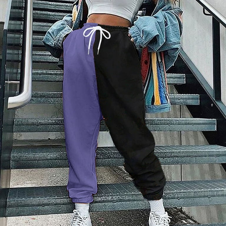 Women's Joggers Sweatpants Colorblocking Casual Pants Side Pockets Leg  Opening Drawstring with Pockets Joggers Fall