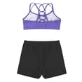 thumbnail image 3 of Alvivi Kids Girls Gymnastics Sports Cutout Back Crop Top with Booty Shorts Fitness Ballet Dancewear Lavender&Black 6, 3 of 7