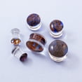 thumbnail image 4 of Pair of Ear Plugs Colorful Blue and Red Stripe design Made of Glass Double Flare, 4 of 6