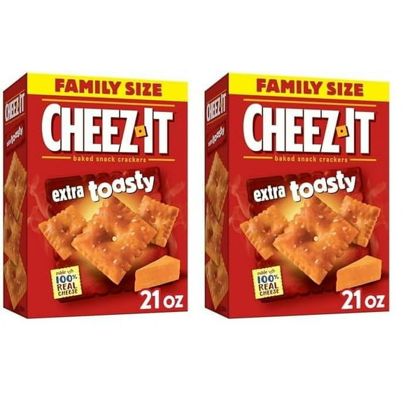 Cheez-It Cheese Crackers, Baked Snack Crackers, Lunch Snacks, Family Size, Extra Toasty, 21Oz Box (1 Box) (Pack Of 2)