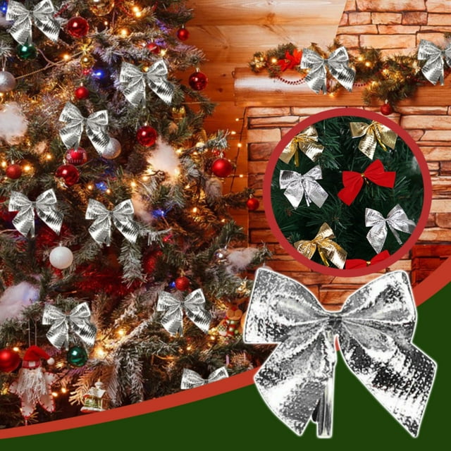 Event Party Decor Christmas Mini Glossy Bows Christmas Ornament For Christmas Tree Crafts Home Decoration DIY Making (Multiple Colors)